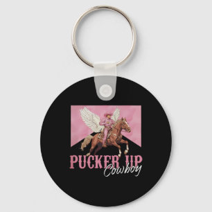 Pucker Up Cupid Cowboy Valentine Day Western Valen Keychain