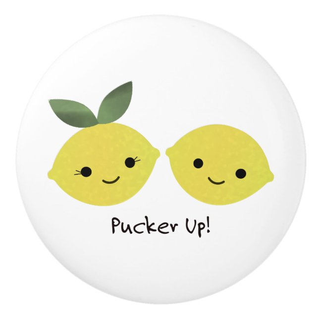 Pucker up Cute Kawaii Lemons Ceramic Knob (Front)