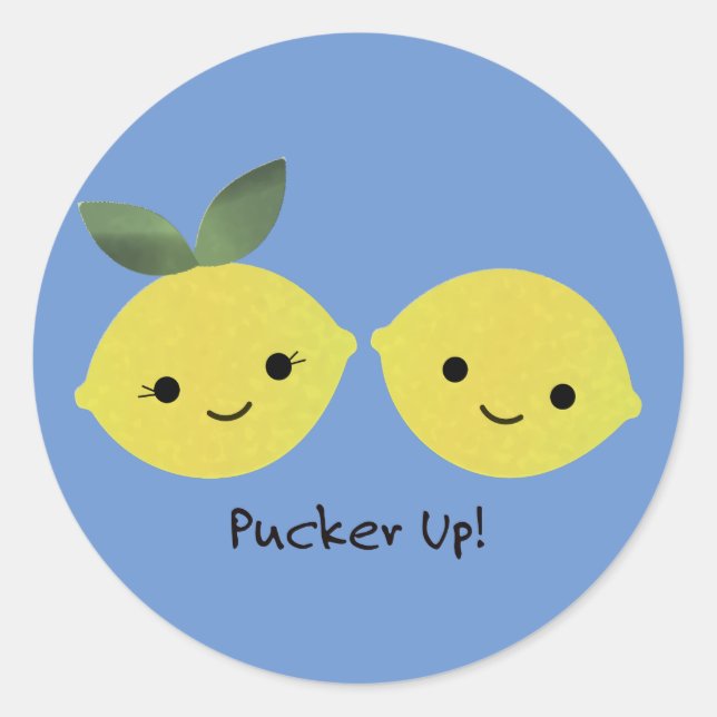 Pucker up Cute Kawaii Lemons Classic Round Sticker (Front)