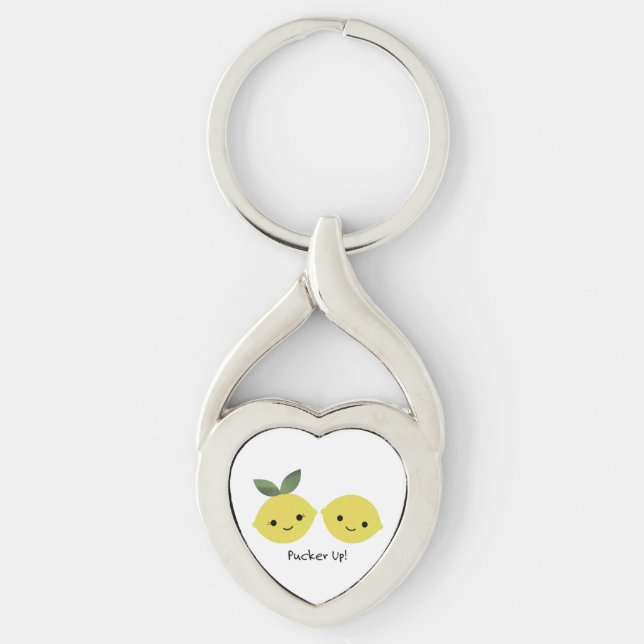 Pucker up Cute Kawaii Lemons Keychain (Front)