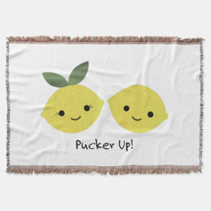 Pucker up Cute Kawaii Lemons Throw Blanket