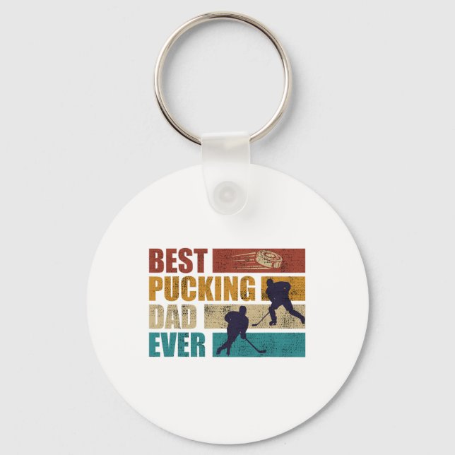 Pucking Dad Ever Hockey Dad  Keychain (Front)