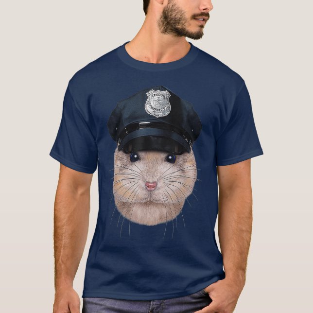 Pudding Dwarf Hamster in Police Officer Hat T-Shirt (Front)