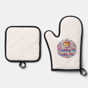 Pudding Up With Me – Cute Pun Dessert T-Shirt Oven Mitt & Pot Holder Set