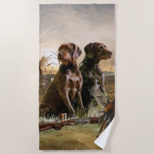 Pudelpointers, Hunting pheasant     Beach Towel