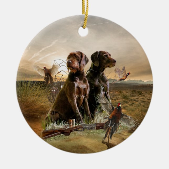 Pudelpointers, Hunting pheasant     Ceramic Ornament (Front)