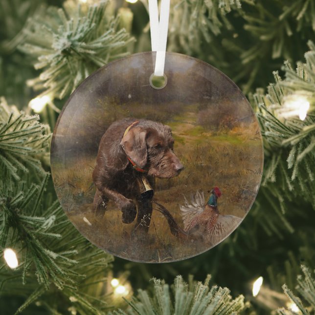Pudelpointers, Hunting pheasant   Glass Ornament (Insitu)