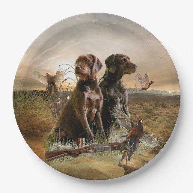 Pudelpointers, Hunting pheasant   Paper Plate (Front)