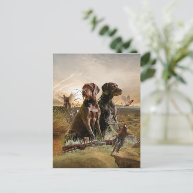 Pudelpointers, Hunting pheasant        Postcard (Standing Front)