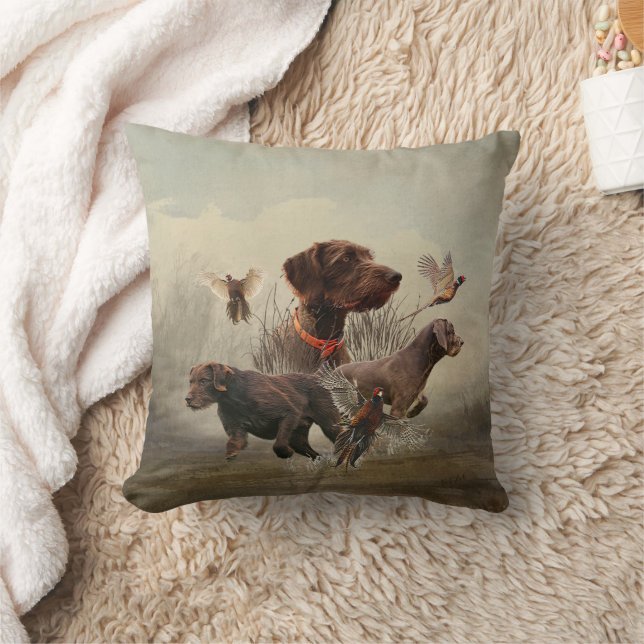 Pudelpointers, Hunting pheasant  Throw Pillow (Blanket)