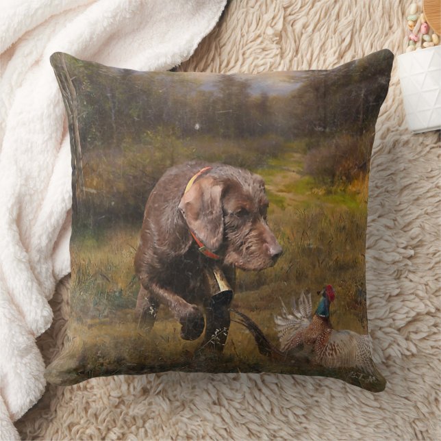 Pudelpointers, Hunting pheasant   Throw Pillow (Blanket)