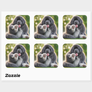 Pudgy Newfoundland Grey Landseer newfie Square Sticker