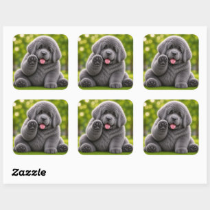 Pudgy Puppy grey newfie Square Sticker