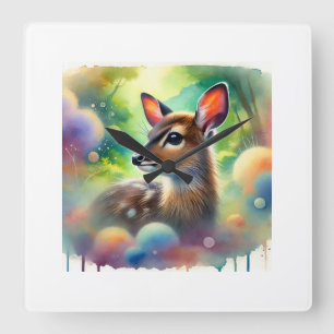 Pudu Deer 030724AREF115 - Watercolor Square Wall Clock