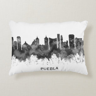 Puebla Mexico Skyline BW Accent Pillow