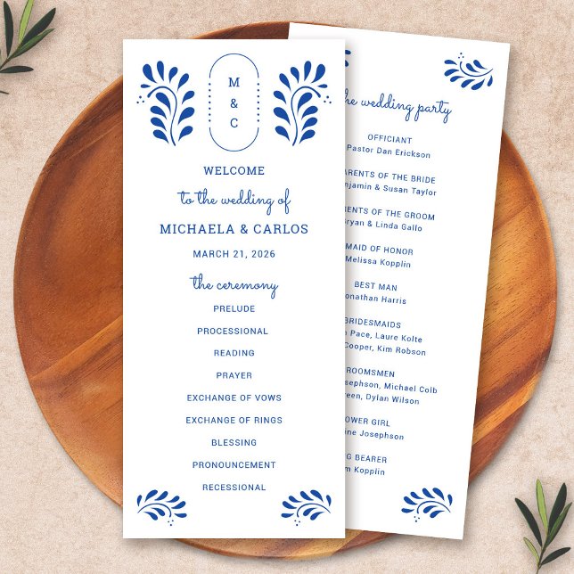 Puebla Style Blue Mexicain programme de mariage (Puebla Style Blue Mexican Wedding Program by Fiesta Valley Print)