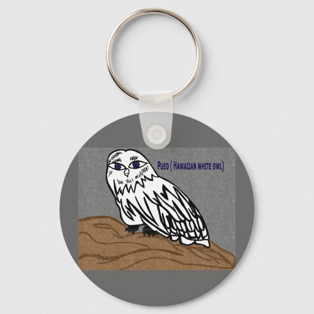 Pueo hawaiian white owl keychain (Front)
