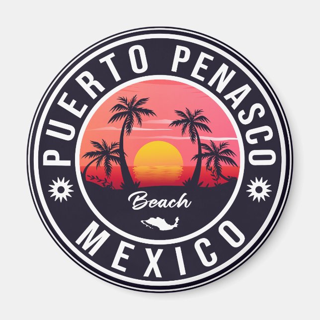 Puerto Peñasco Mexico Beach Navy Retro Sunset Magnet (Front)