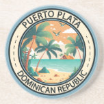 Puerto Plata Dominican Republic Hut Badge Coaster<br><div class="desc">Puerto Plata vector art design. San Felipe de Puerto Plata is the capital of the Puerto Plata province on the Dominican Republic’s Atlantic north coast. The city is best known for its beaches.</div>