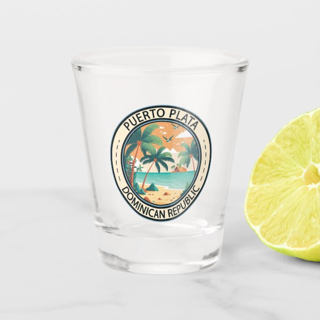 Puerto Plata Dominican Republic Hut Badge Shot Glass (Front)
