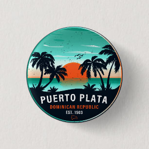 Puerto Plata Dominican Retro Sunset Souvenir 60s 1 Inch Round Button
