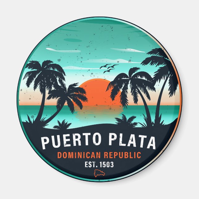 Puerto Plata Dominican Retro Sunset Souvenir 60s Magnet (Front)