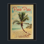 Puerto Plata Postcard Palm Tree Vintage Travel<br><div class="desc">A uniquely retro mid-century modern Puerto Plata Dominican Republic art print in vintage travel poster style. It features a curved palm tree on sandy beach with ocean under a blue cloudy sky.</div>