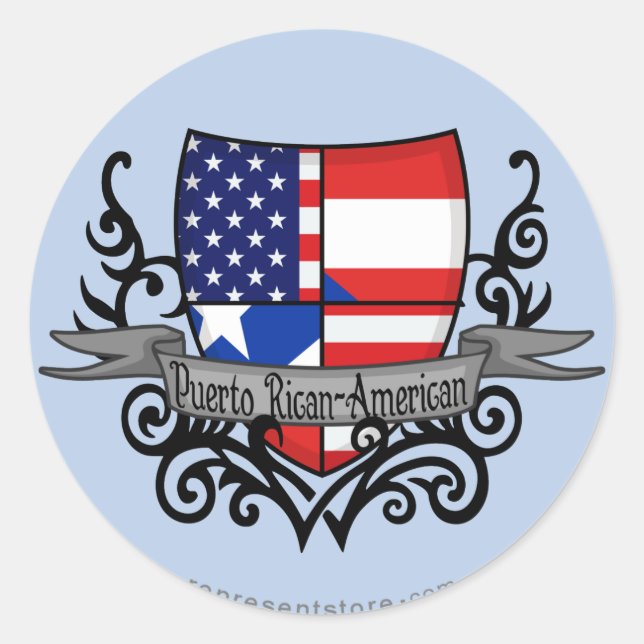 Puerto Rican-American Shield Flag Classic Round Sticker (Front)