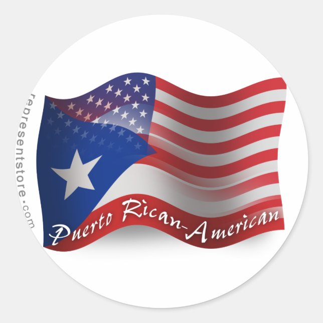 Puerto Rican-American Waving Flag Classic Round Sticker (Front)