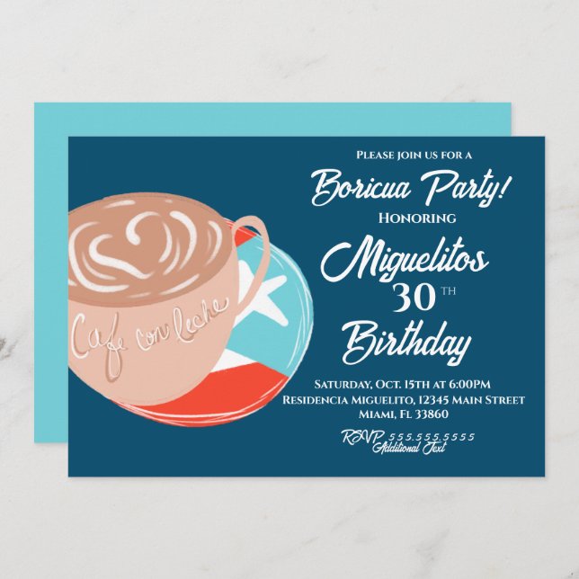 Puerto Rican Boricua Hispanic Latin Fiesta Coffee Invitation (Front/Back)