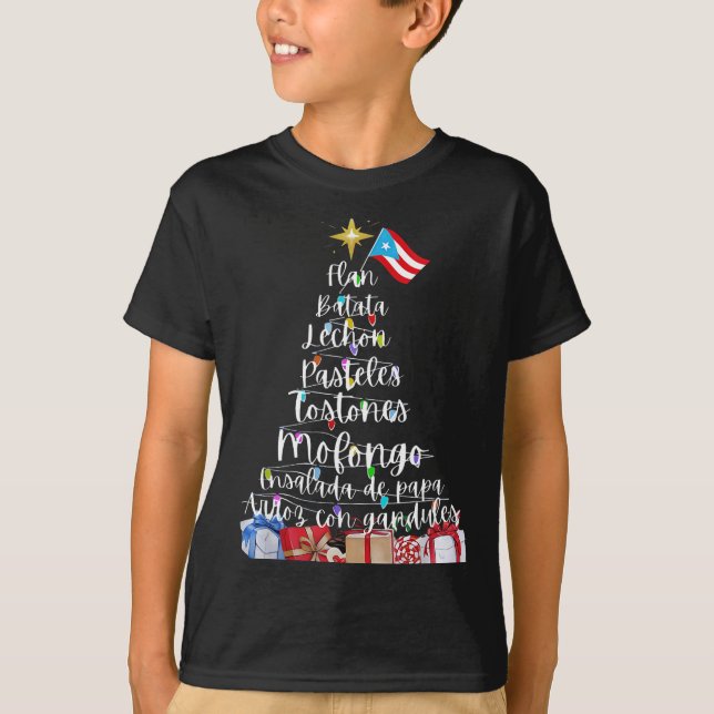 Puerto Rican Christmas Tree Lights Food Traditions T-Shirt (Front)