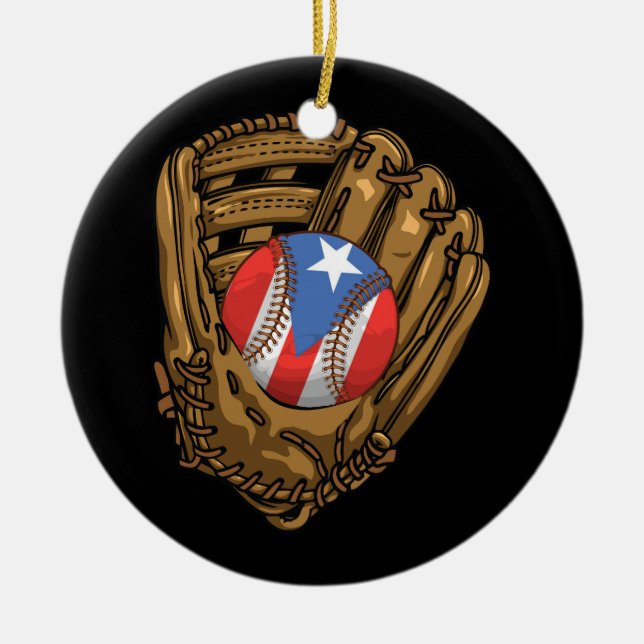 Puerto Rican Flag Baseball Sport Puerto Rico Baseb Ceramic Ornament (Front)