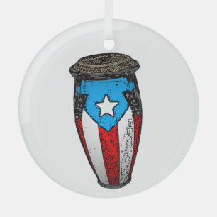 Puerto Rican Flag Conga Drum  T-Shirt Glass Ornament