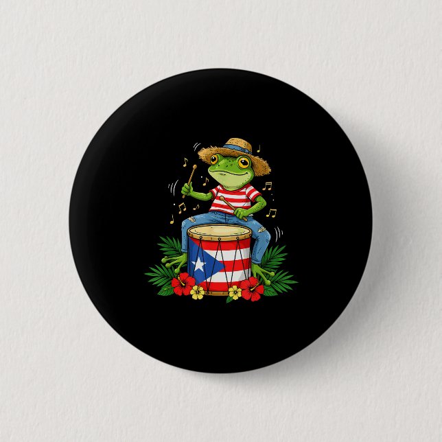 Puerto Rican Flag Coqui Frog Puerto Rico Hispanic  2 Inch Round Button (Front)