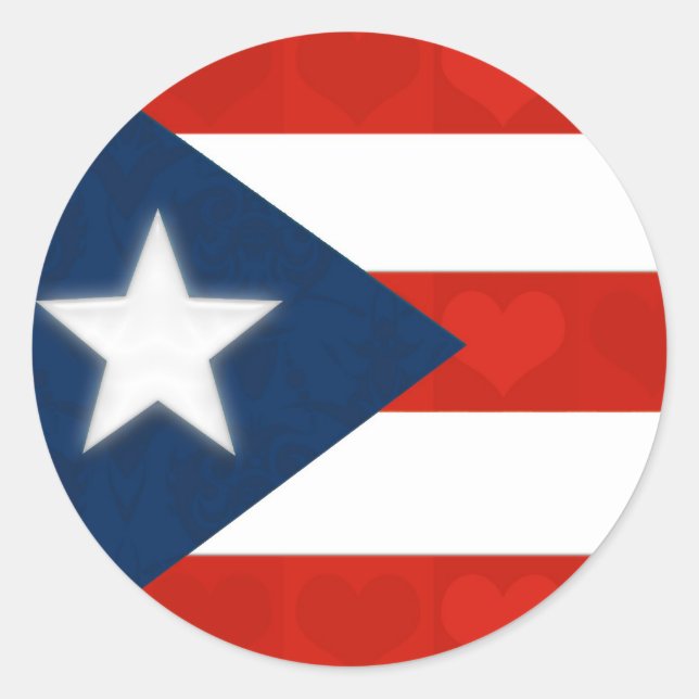 Puerto Rican Flag of Red Striped Hearts Classic Round Sticker (Front)