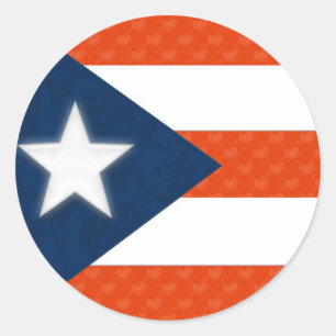 Puerto Rican Flag of Red Striped Hearts Classic Round Sticker