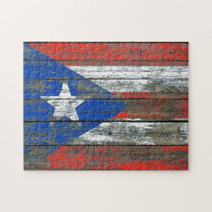 Puerto Rican Flag on Rough Wood Boards Effect Jigsaw Puzzle