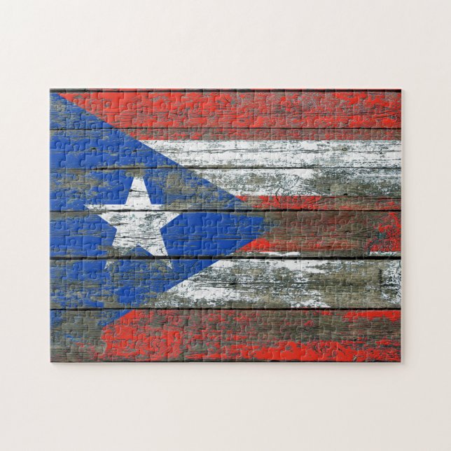 Puerto Rican Flag on Rough Wood Boards Effect Jigsaw Puzzle (Horizontal)