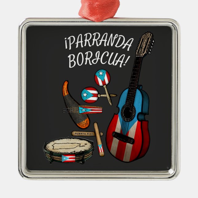 Puerto Rican Flag Parranda Boricua T-Shirt Metal Ornament (Front)