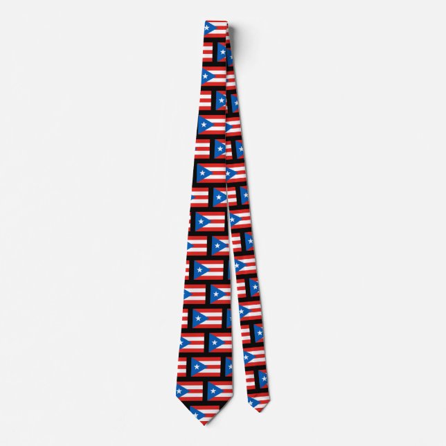 Puerto Rican Flag Patterned II Black Tie (Front)