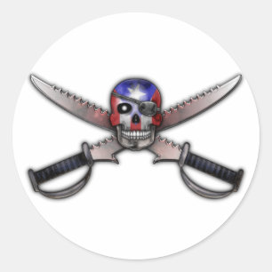 Puerto Rican Flag - Skull and Crossed Swords Classic Round Sticker