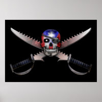 Puerto Rican Flag - Skull and Crossed Swords