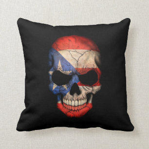 Puerto Rican Flag Skull on Black Throw Pillow