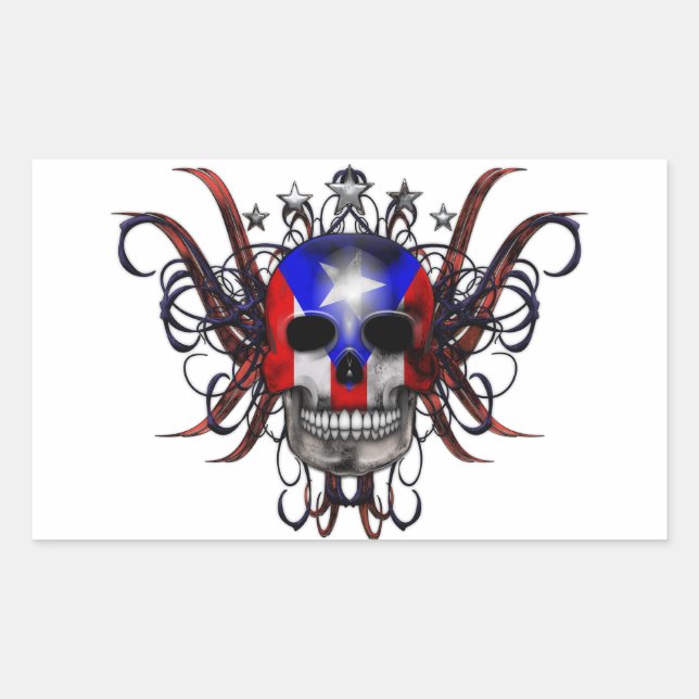 Puerto Rican Flag - Skull Sticker (Front)