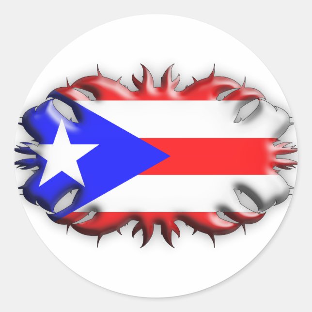 Puerto Rican Flag - Tribal Classic Round Sticker (Front)