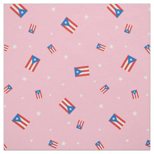 Puerto Rican Flags and Stars Pink Fabric
