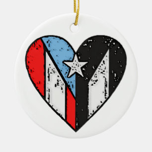 Puerto Rican Flags Boricua Heart, Personalized Ceramic Ornament