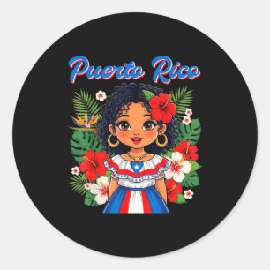Puerto Rican Girl Culture Pride Cute Girl Traditio Classic Round Sticker
