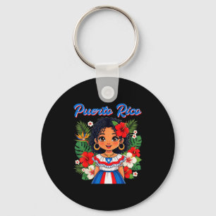 Puerto Rican Girl Culture Pride Cute Girl Traditio Keychain