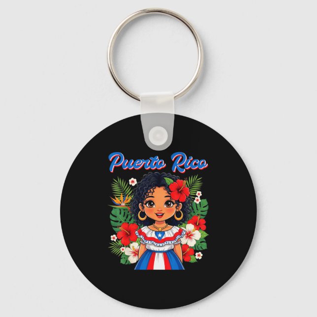 Puerto Rican Girl Culture Pride Cute Girl Traditio Keychain (Front)